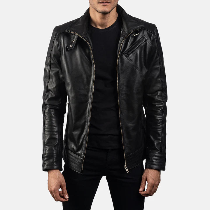 Legacy Black Leather Biker Jacket leade jacket