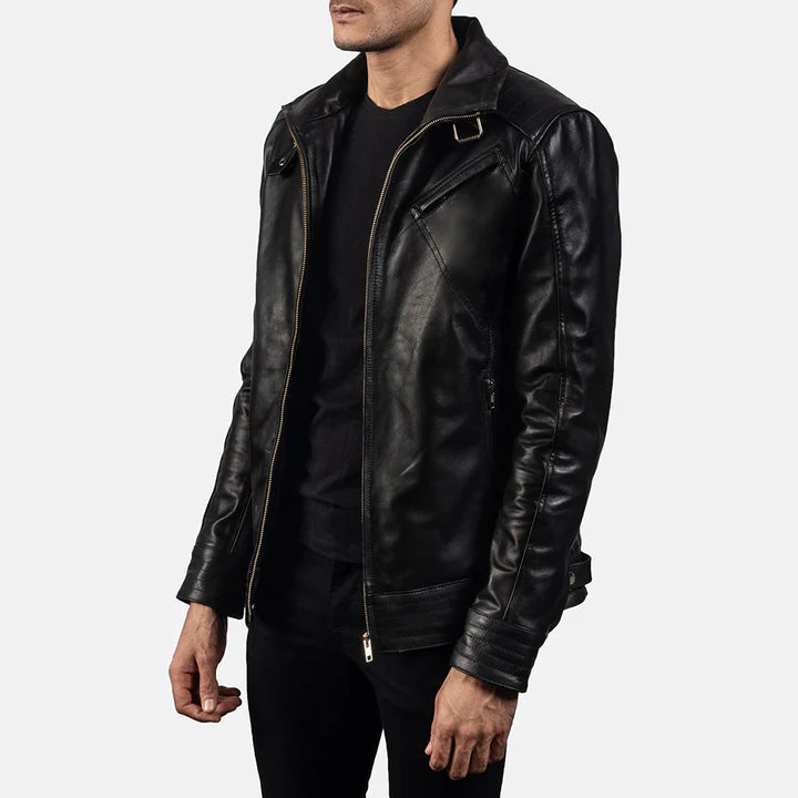Legacy Black Leather Biker Jacket leade jacket